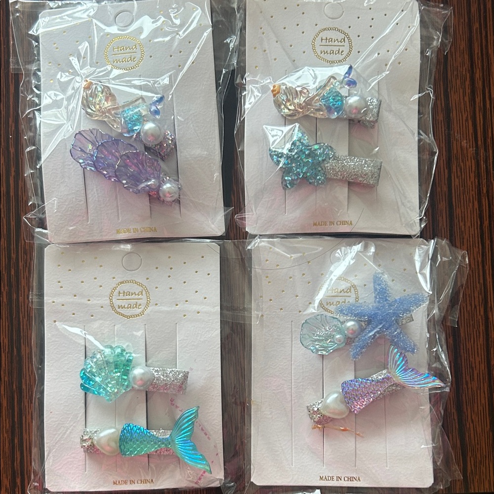 Mermaid Hair Clip Set - Purple, Blue, Silver